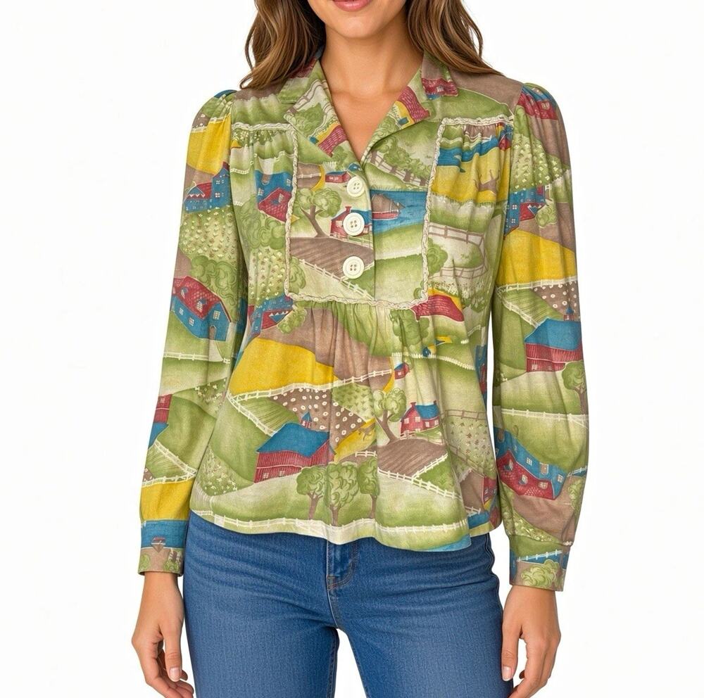 Mister Marty Multicolor Scenic Cotton Knit Collared Long Sleeve Button-Up